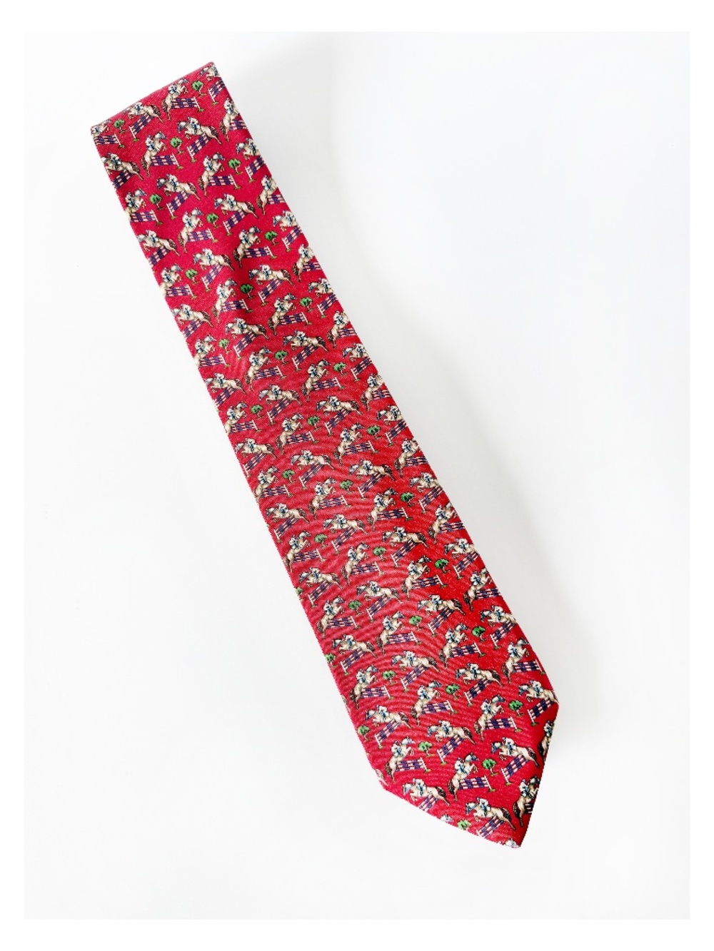 Vintage BROOKS BROTHERS Makers Red EQUESTRIAN Horse Rider Jumping Silk Tie
